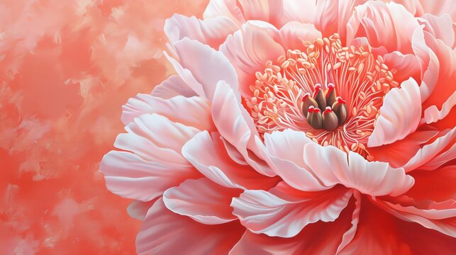 A beautiful and delicate peony flower in full bloom. The petals are a soft pink color, with a light yellow center.