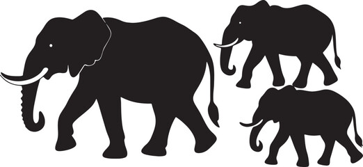 Set of different type  Elephant running silhouette vector illustration isolated on white background