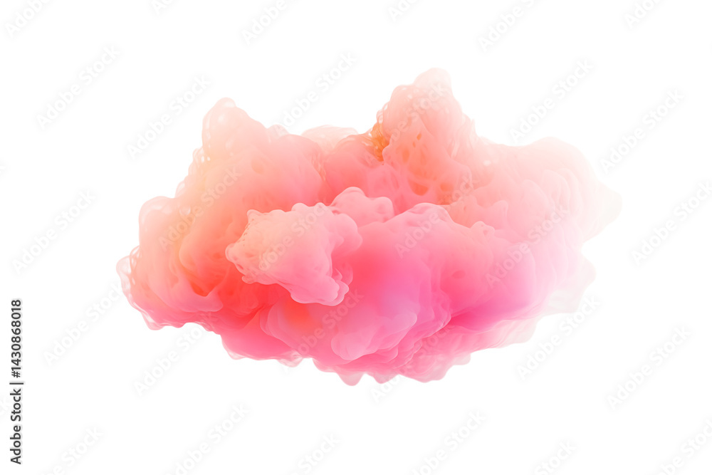 Poster a fluffy cloud of pink and orange hues floating against a stark transparent background creating cont