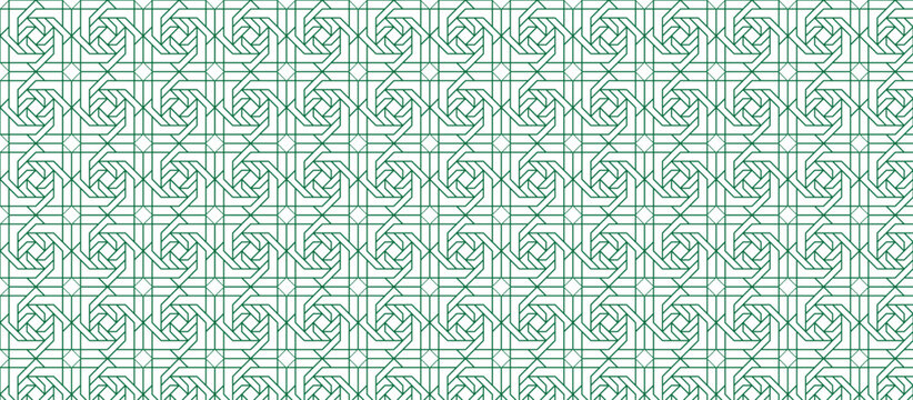 Dark Teal Geometric Knot-work Pattern,  Intricate Symmetrical Tessellation with Off-White Background for Luxury Textile and Wall 