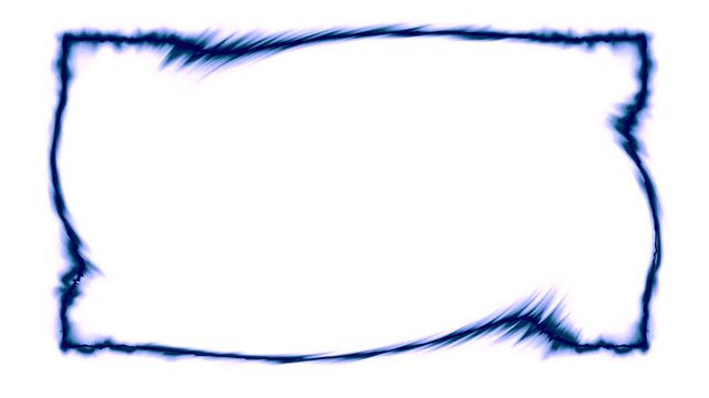 Rectangular horizontal curved glowing neon shiny navy blue closed lines frame with shaking light effect on white background. In the middle there is a place for your own content.