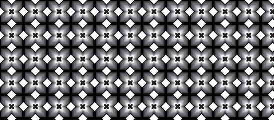 PrintGray-Scale Floral Geometric Pattern – Radiating Cross Motifs with Depth, Subtle Gradient Grid Design for Wallpaper, Textile & Luxury Packaging