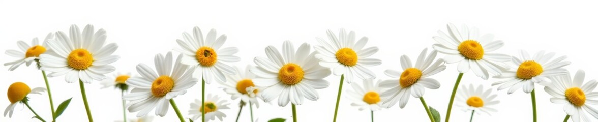 Close-up of camomile flowers in a group, isolated on white background, white, group, nature