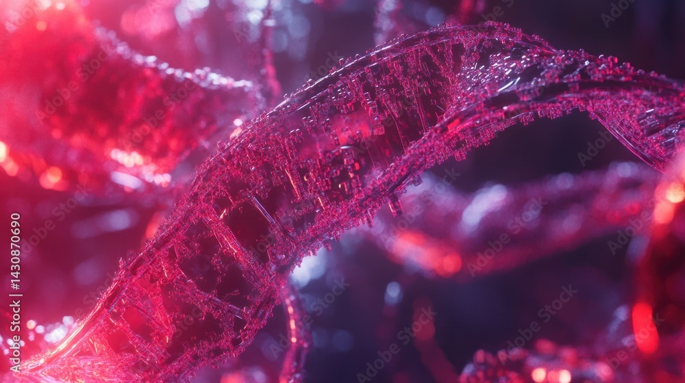 Poster abstract microscopic view of colorful dna strands in 3d render