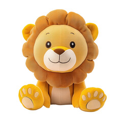 Obraz premium Adorable lion plush toy with fluffy mane, bright yellow fur, and a sweet smiling face, perfect for cuddling and nursery decor