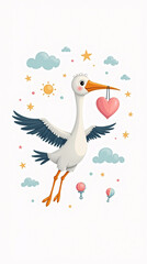 Obraz premium High-resolution gender reveal stork image in clipart style for invitations and decor on white background
