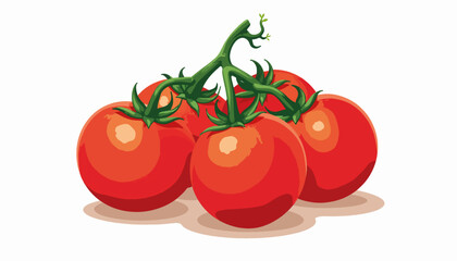 Fresh ripe red tomatoes on green vine against white background, freshness