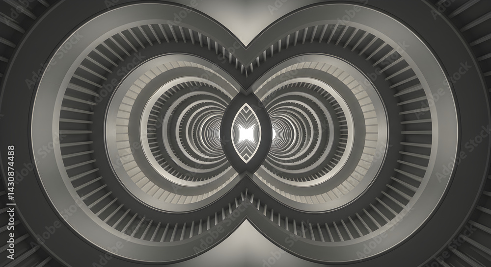 Poster infinite circular staircase illusion with abstract architectural perspective