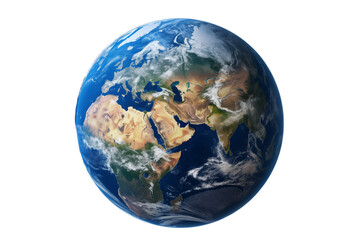 A view of earth from space showing europe africa and asia with cloud cover against transparent background png