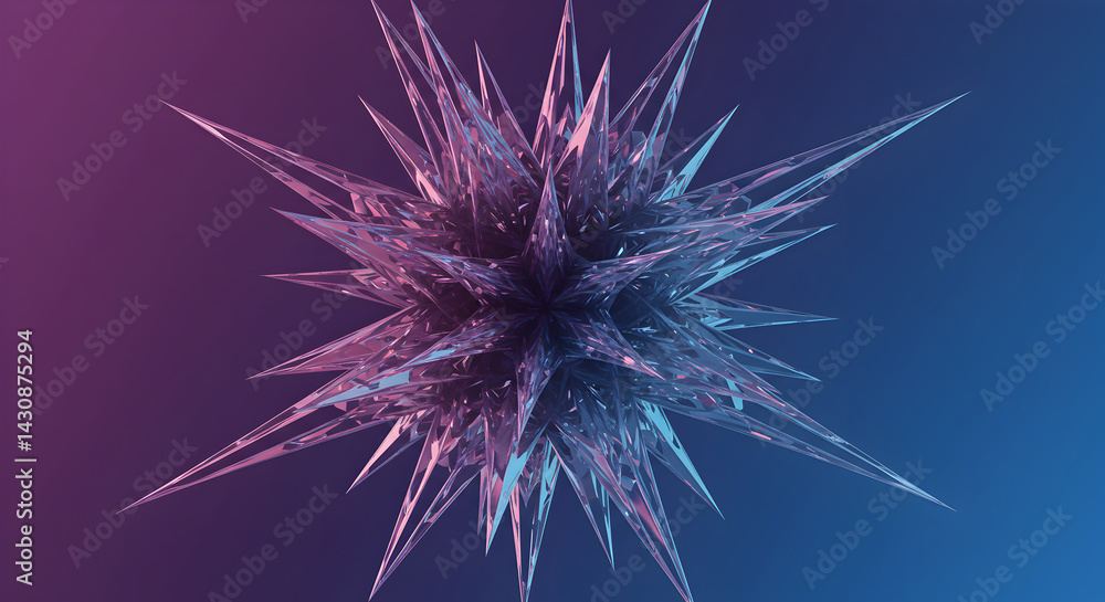 Poster geometric crystal formation against gradient background with sharp prickly edges