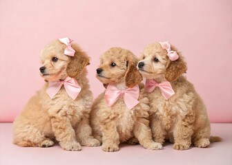 Three adorable poodles with pink bows