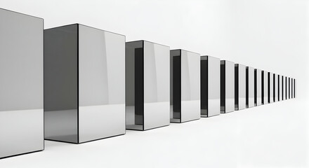 Array Of Shiny Rectangular Blocks On White Background In Perspective