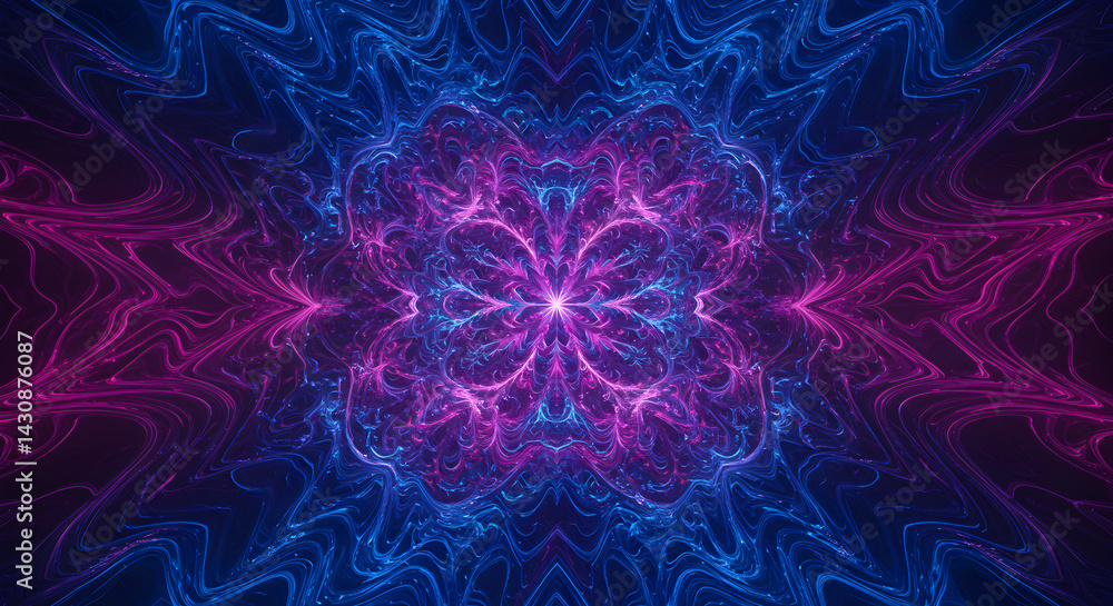 Poster abstract geometric design with neon colors and symmetrical patterns