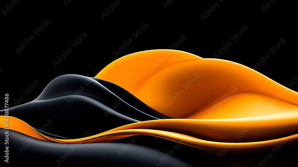 Poster fluid waves create a captivating interplay of black and orange shapes against a dark backdrop in mod