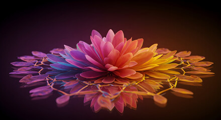 Fototapeta premium Radiant Flower Mandala With Dreamy Reflections And Colorful Gradient Lighting
