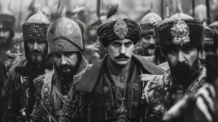 Obraz premium Ottoman Sultan Mehmed II with Soldiers at the Siege of Constantinople – Historical Concept