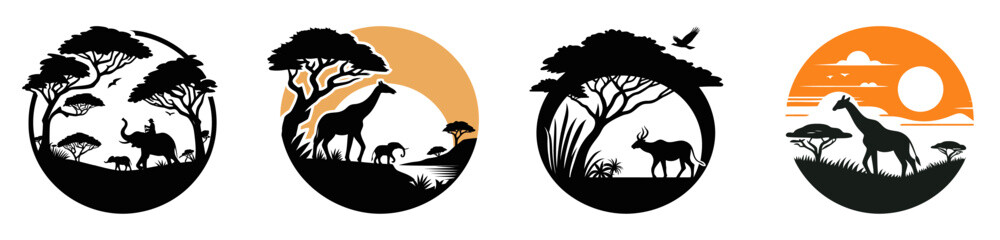 A set of wildlife safari icon logo vector illustration isolated on white background.