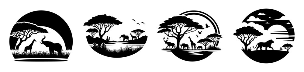 A set of wildlife safari icon logo vector illustration isolated on white background. © Spacecat