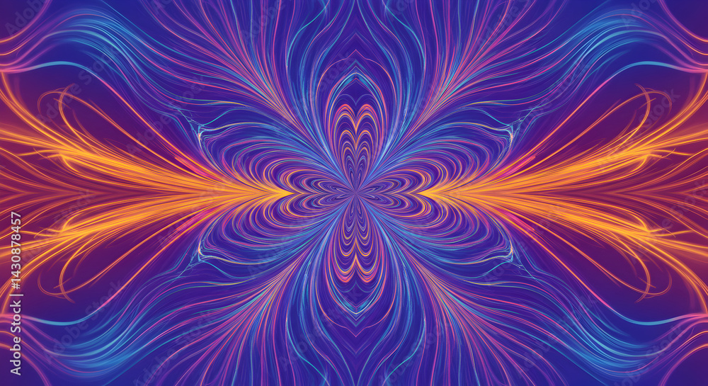 Poster abstract symmetric arrangement with energetic lines and vivid color transitions