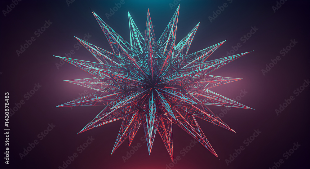 Poster geometric crystal structure with sharp edges and vibrant light effects