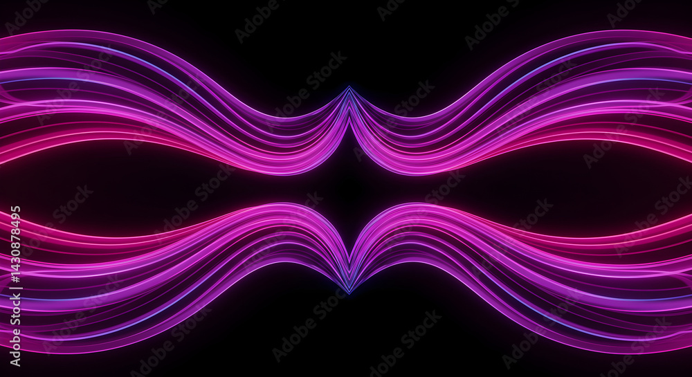 Poster abstract glowing symmetrical lines with neon gradient on black background
