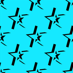 Obraz premium Seamless abstract vector pattern with stylized 3D stars on a bright blue background. Modern geometric design ideal for fashion, wrapping paper, branding, or digital projects.