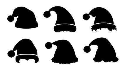 set of Santa hat silhouette vector on white background
