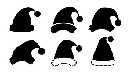 set of Santa hat silhouette vector on white background