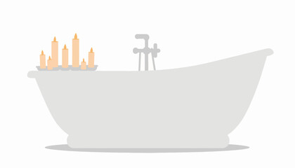 Minimalist bathtub with glowing candles in serene ambiance, relaxation