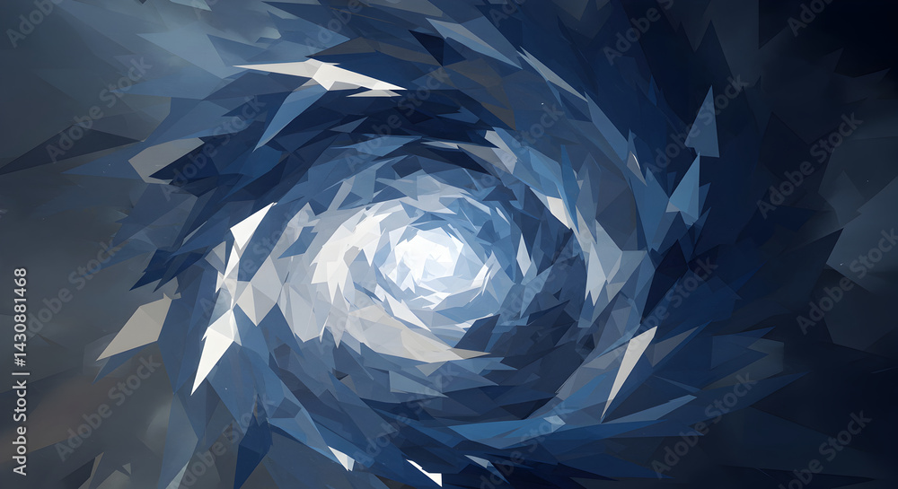 Poster geometric whirlpool illusion with contrasting tones and triangular fragment design