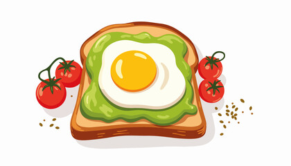 Delicious avocado toast with poached egg and tomatoes, healthy breakfast