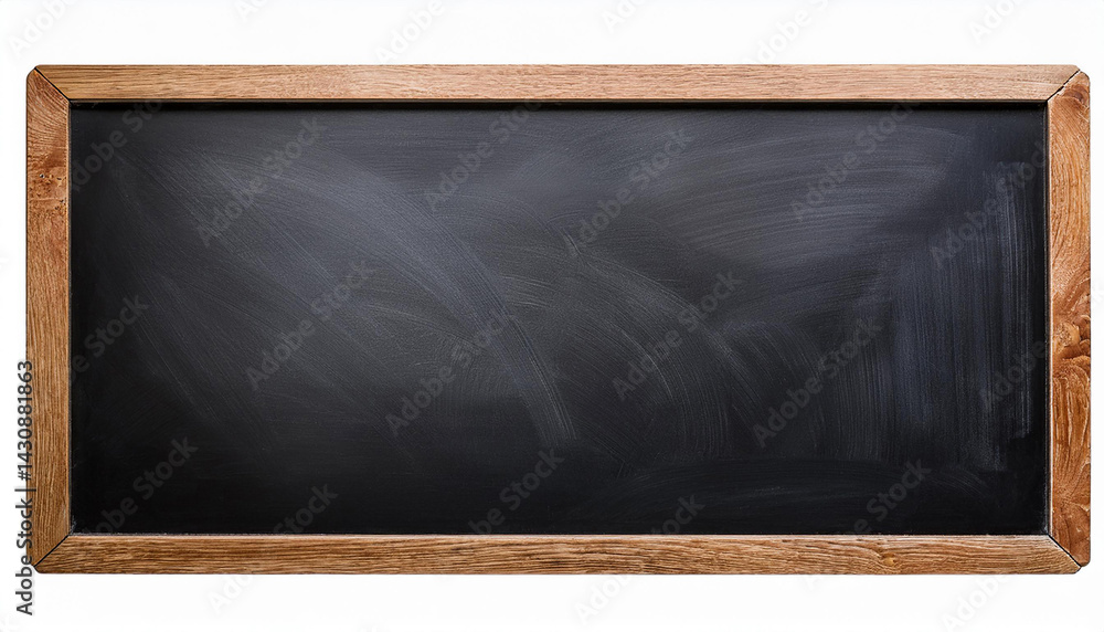 Aufkleber empty blackboard with wooden frame. dark surface ready for chalk. clean slate for writing. education