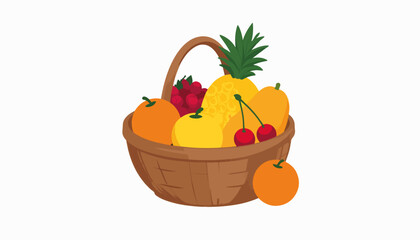 Colorful fruit basket illustration on white background, vibrant freshness