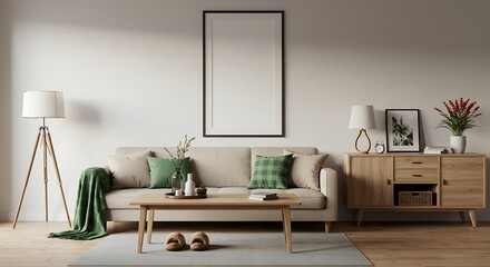 Modern Minimalist Living Room Interior Design  Neutral Tones, Natural Wood, and Elegant Simplicity