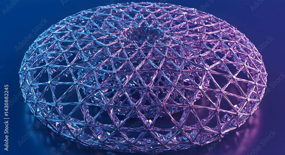 Poster abstract futuristic dome structure with triangular mesh on gradient background