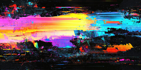 Abstract Background Featuring a Digital Glitch Effect with Distorted Neon Streaks, Creating a Futuristic and Dynamic Visual Impact