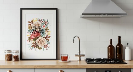 Elegant Watercolor Floral Art Print Roses, Berries, and Leaves Kitchen Wall Decor