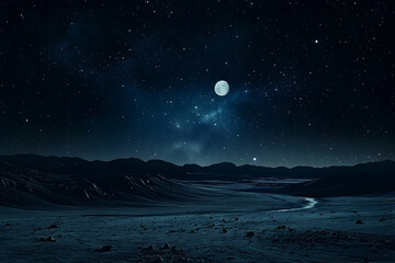 Vast, dark desert landscape under a starry night sky.