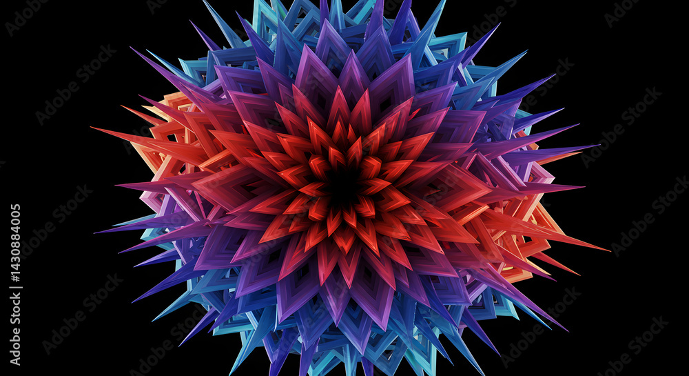Poster geometric arrangement of color spectrum, sharp edges on dark background