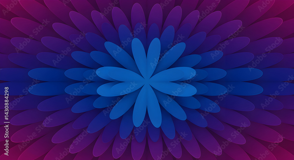 Poster blooming blue gradient: abstract petal pattern background with dynamic light