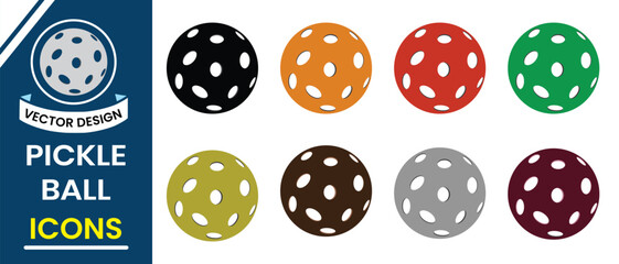Pickleball icon vector set design in white background. Pickle Ball symbol, indoor ball paddle icon sign and symbol deign for web, app, logo. Pickleball vector illustration.