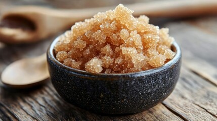 Brown sugar crystals in a small bowl
