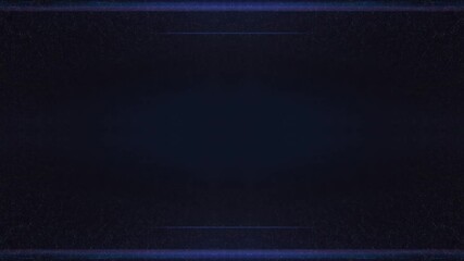 Rectangular horizontal neon frame, glowing a with long dark blue lines of pulsating light frame. Dark background. Blank space for your own content in the middle.