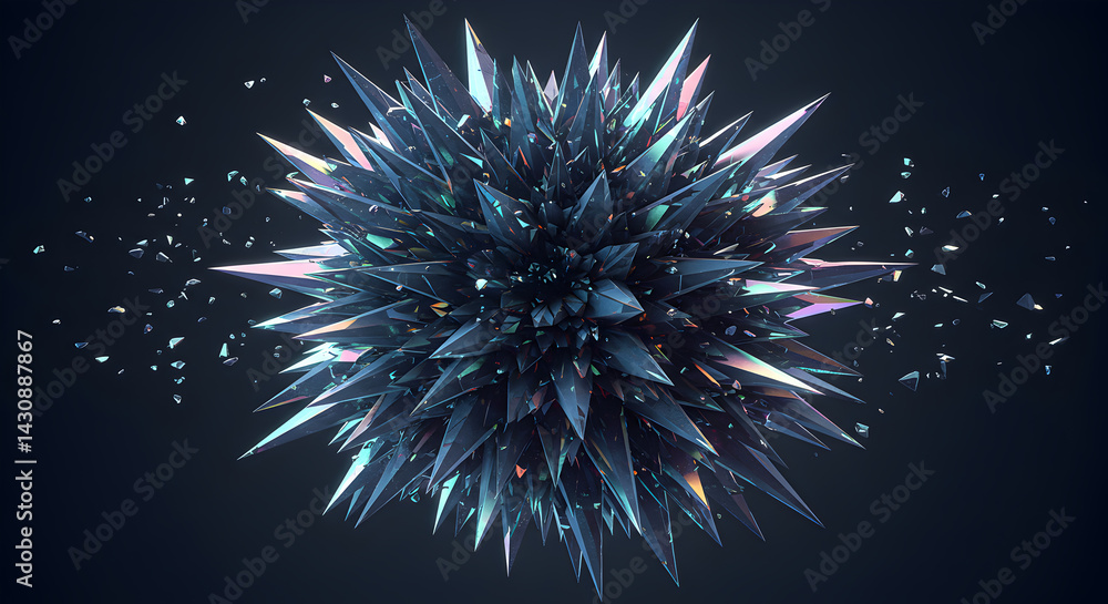Poster abstract crystal formation with iridescent sheen and fragmenting shards