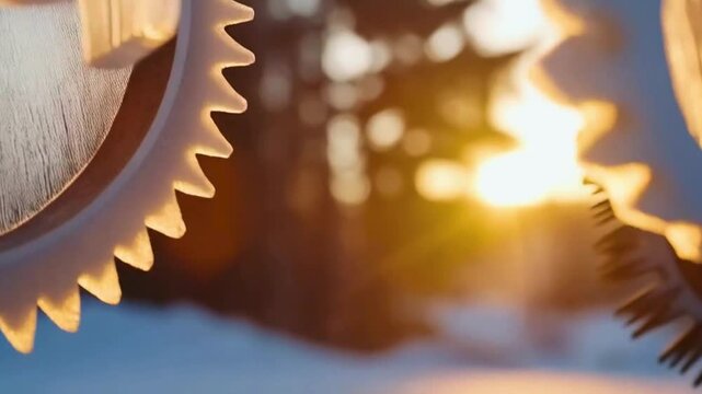 Interlocking Gears at Sunset A Symbol of Teamwork and Precision