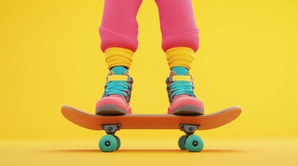Colorful cartoon legs on a skateboard