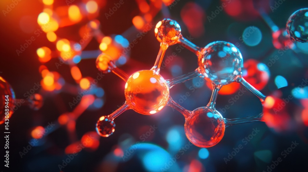 Poster abstract molecular structure background with bright glowing elements