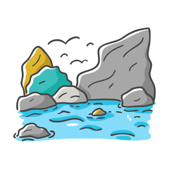 rocky shoreline icon, rocky shoreline vector illustration-simple illustration of rocky shoreline, perfect for rocky shoreline logos and icons