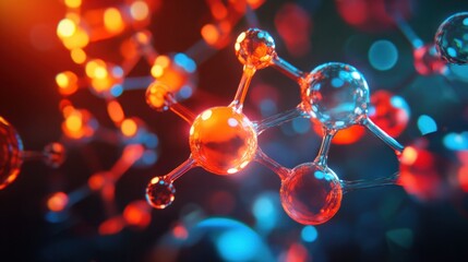 Abstract Molecular Structure Background with Bright Glowing Elements