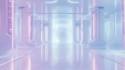 Fototapeta premium Futuristic Hallway with Neon Lights and Sleek Modern Design